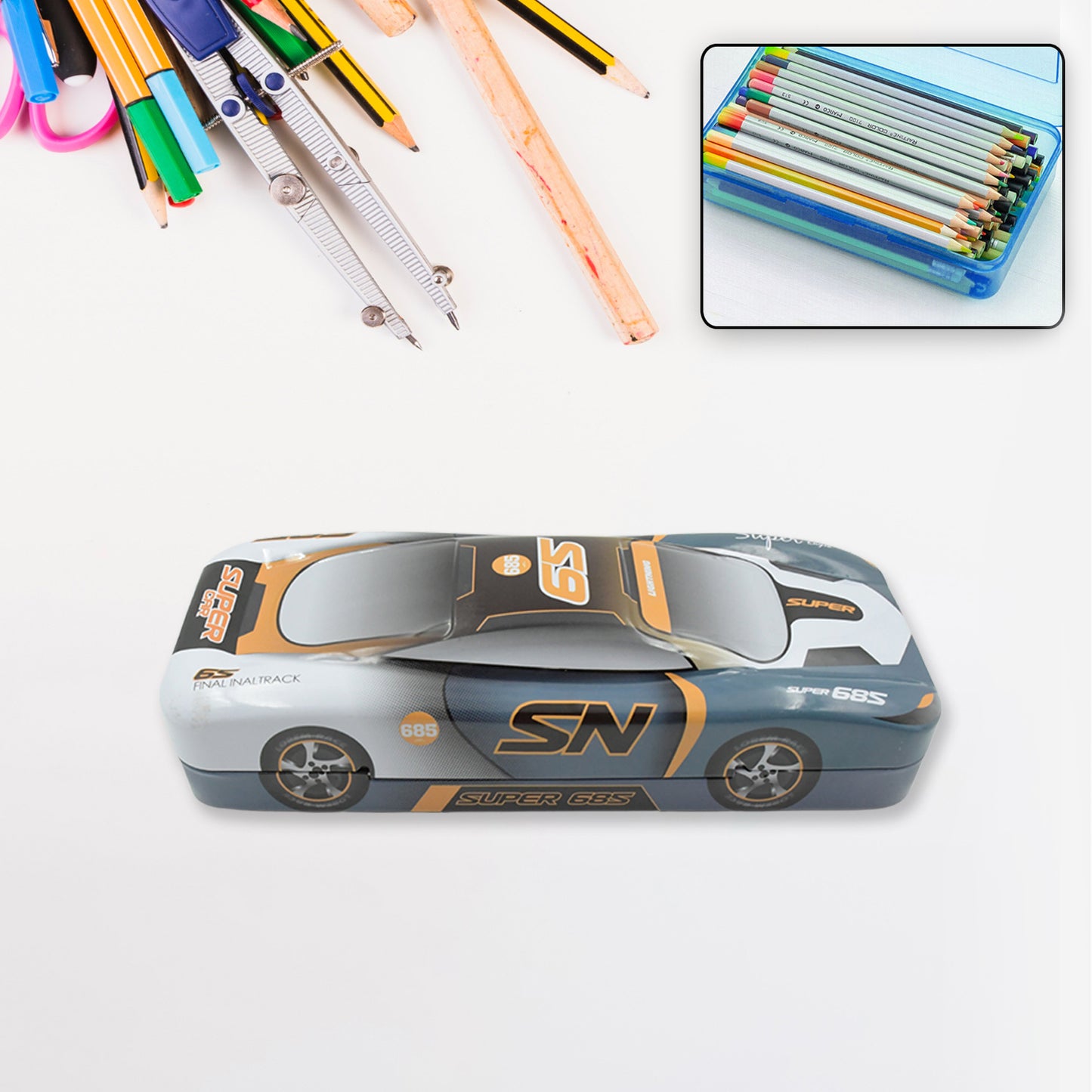 Kids Car Design Pencil Case & Compass Box