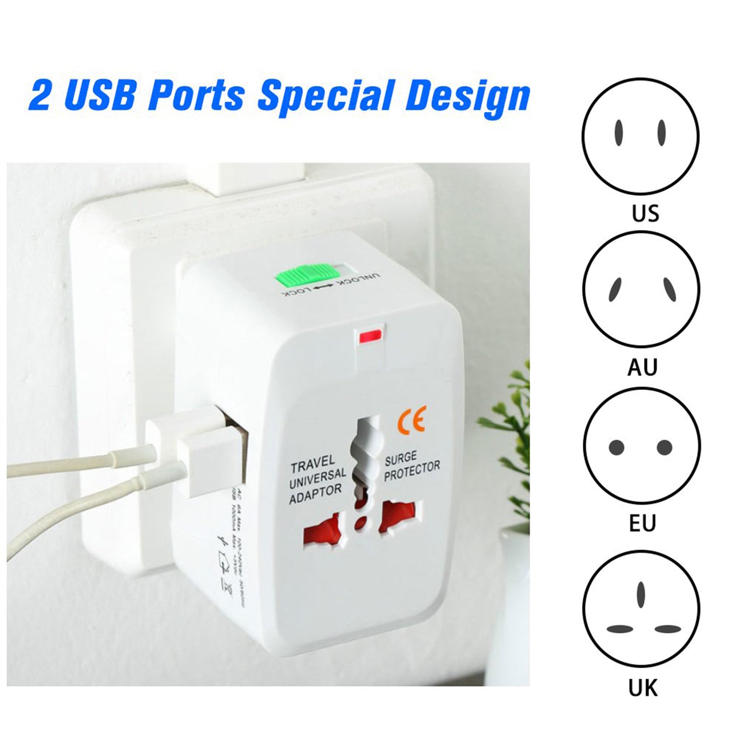 All-in-One International Plug Adapter with USB Charging