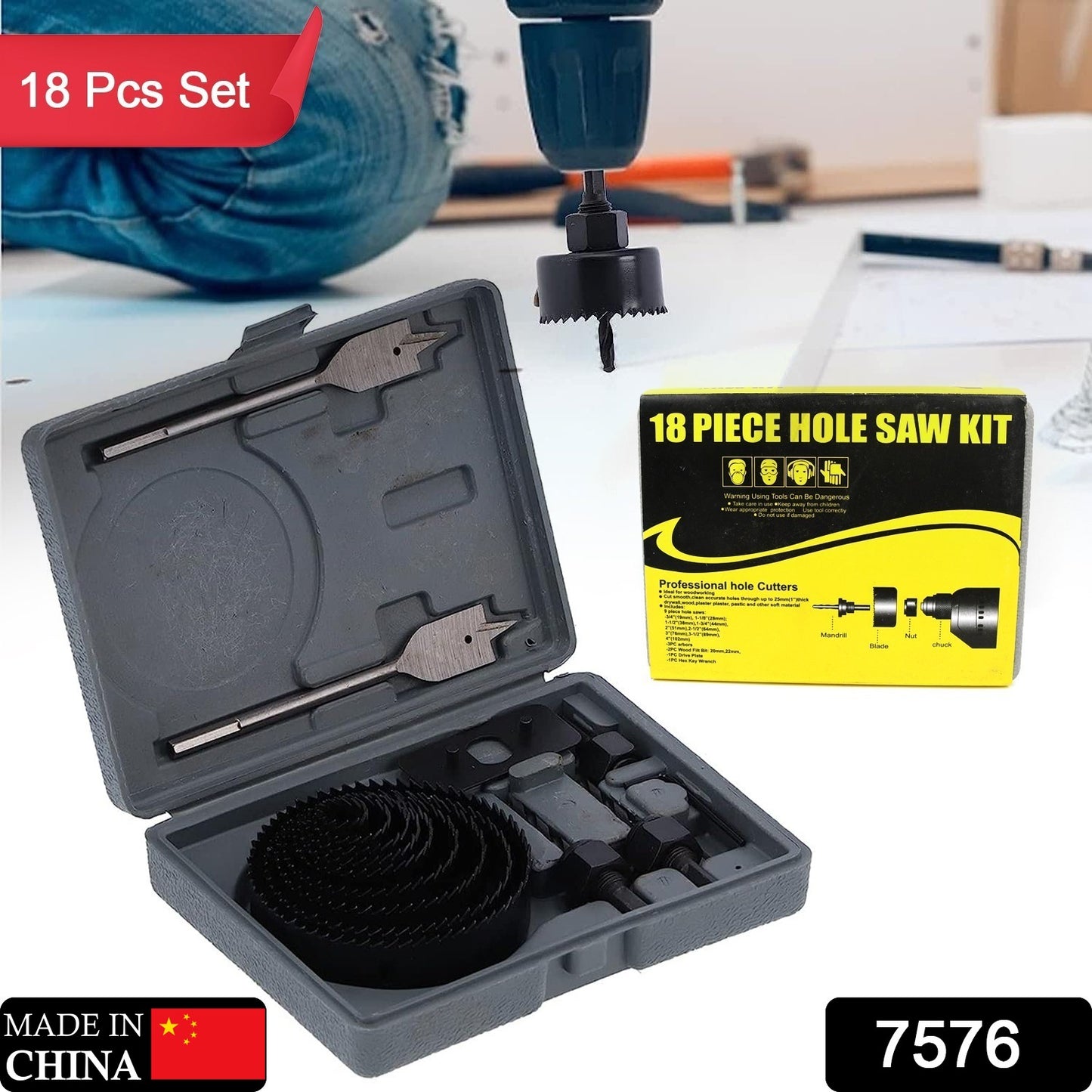 18-Piece Hole Saw Set for PVC, Wood, and Plastic