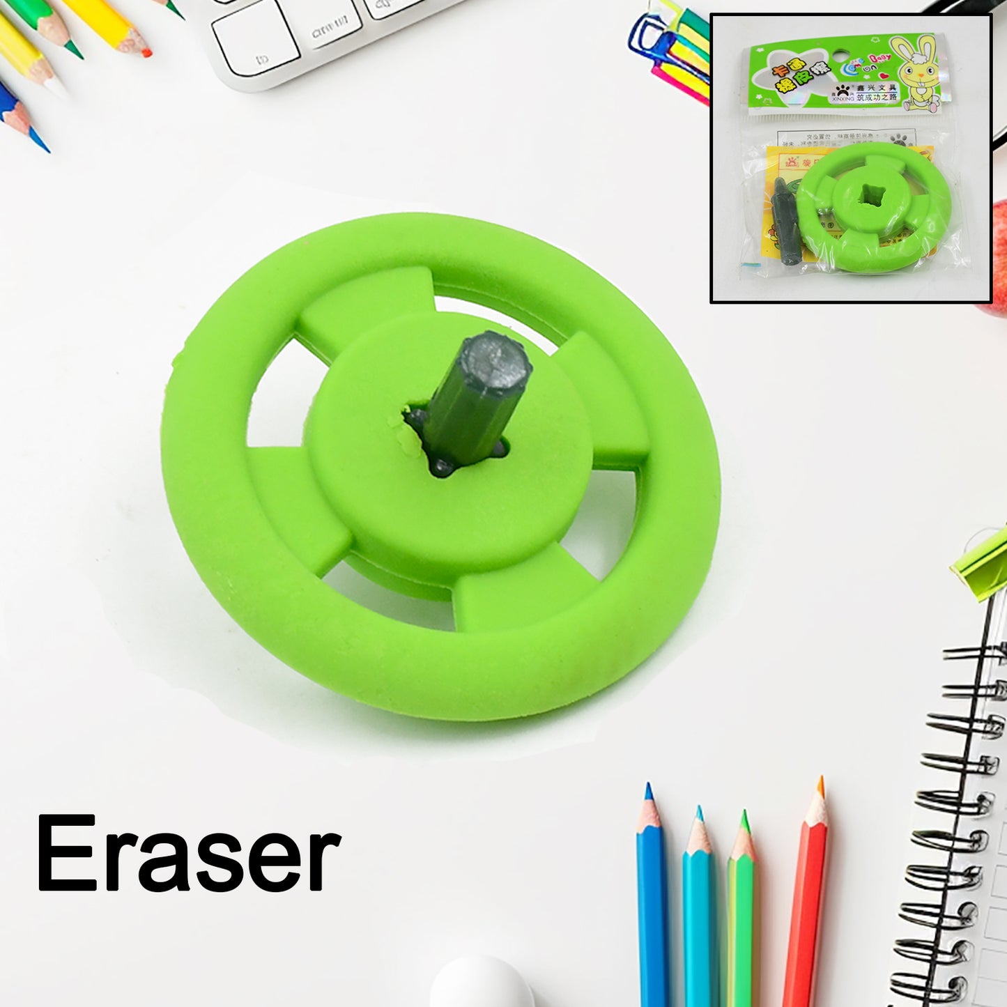 Spinning Tops Shape Eraser (1 Pc  Mix Design)