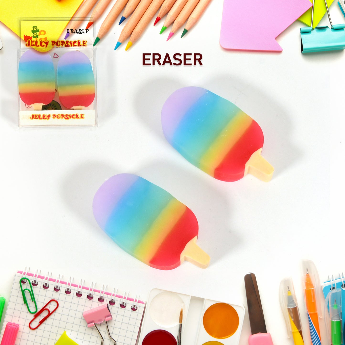 Jelly Popsicle Shaped Erasers - 2 Pc Set