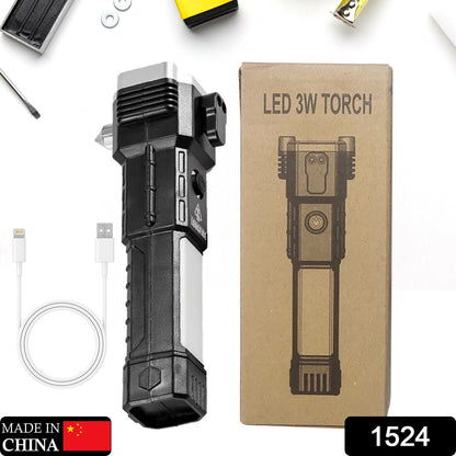 3W Rechargeable LED Flashlight with Hammer & Magnets