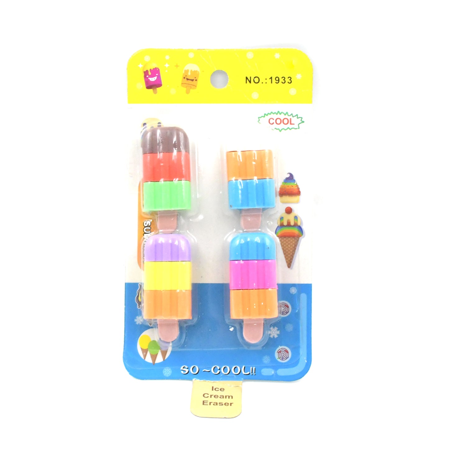 Ice Cream-Themed Eraser Set for Kids (4 Pcs)